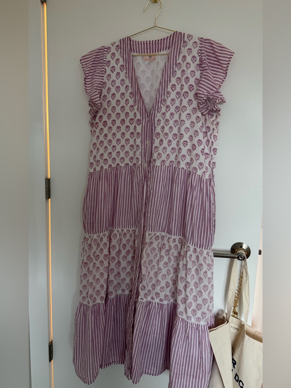 Lavender Block-Print Tiered Maxi Dress by Scarf & Stitches